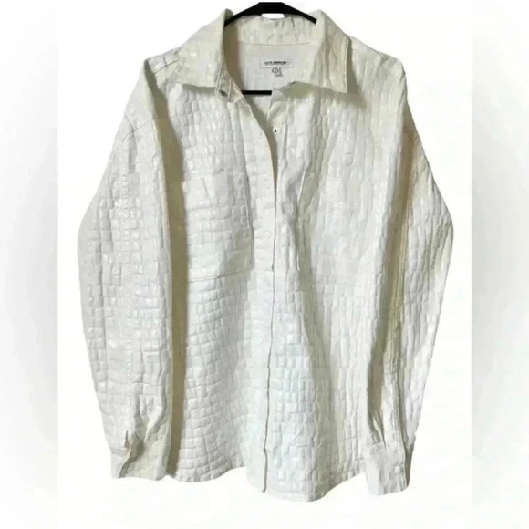 Good American Shiny Croc Print Oversized White Button Up Shacket - Picture 3 of 14